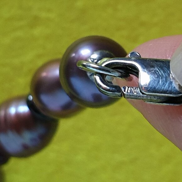 Vintage Brownish-Purple Freshwater Baroque Pearl Necklace with 925 Silver Clasp - Picture 9 of 13